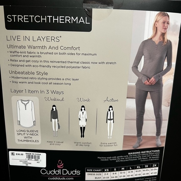 NWT-Cuddl Duds-Women’s Plus Size Thermal Top with Thumbholes - Picture 7 of 10